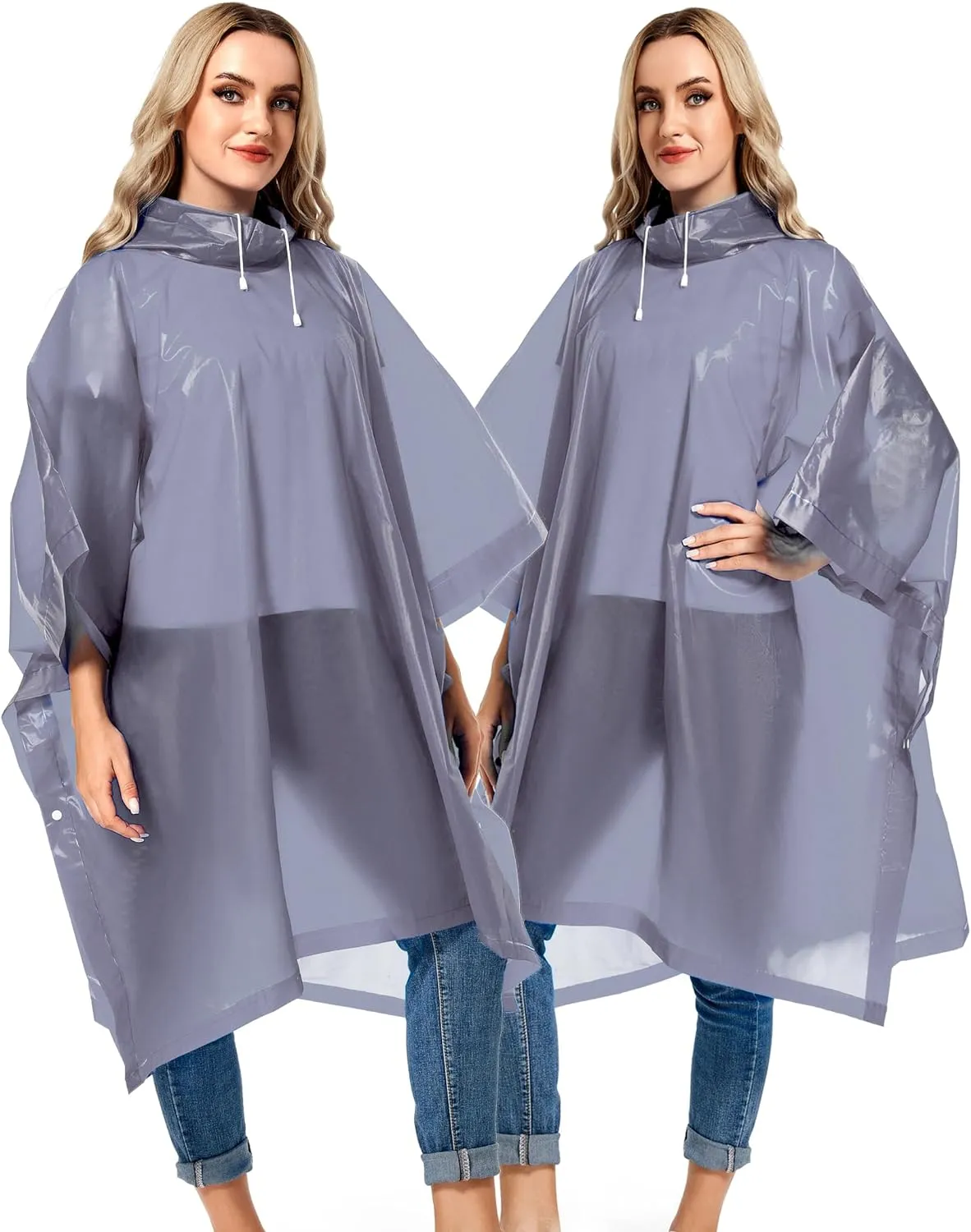 2 Pack Rain Ponchos for Adults Reusable - Raincoats Survival Emergency Heavy Duty Rain Coat with Drawstring Hood