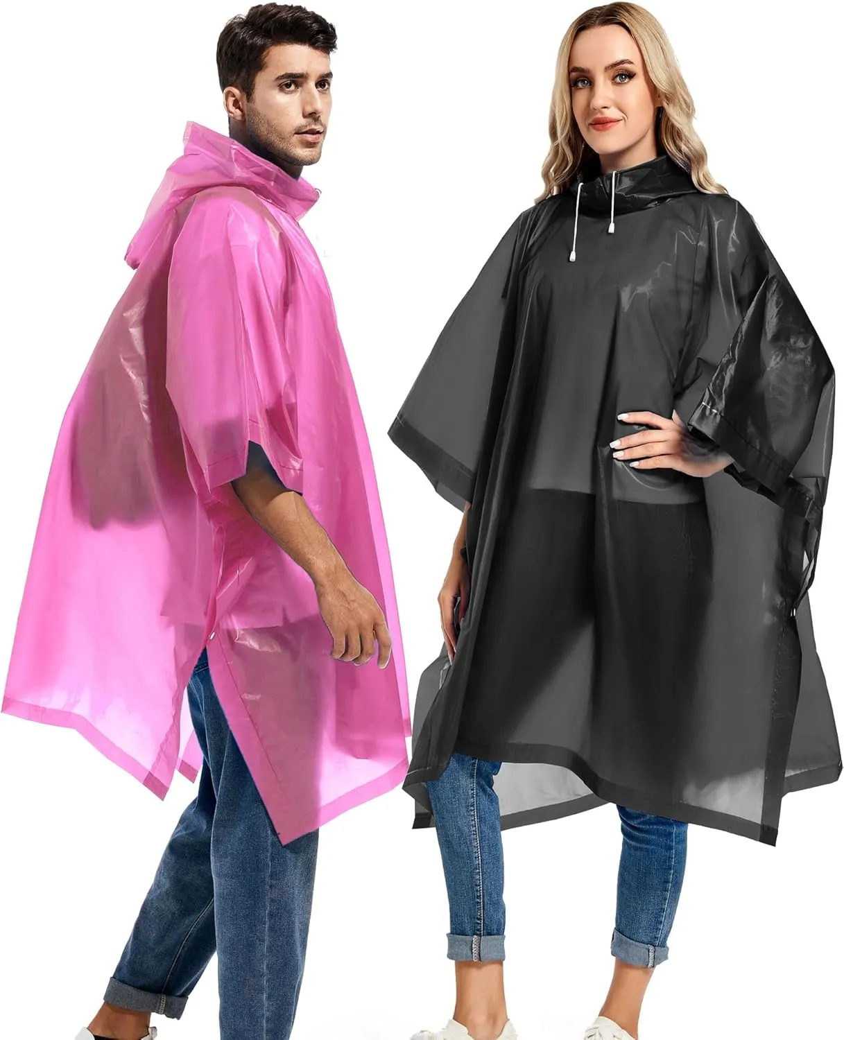 2 Pack Rain Ponchos for Adults Reusable - Raincoats Survival Emergency Heavy Duty Rain Coat with Drawstring Hood