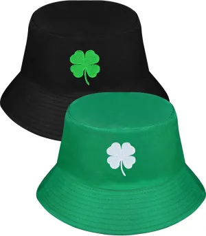 2 Pcs Bucket Hat for Women Men St. Patrick's Day Unisex Clover Sun Cap Irish Fisherman Hat Reversible Outdoor Hat for St. Patrick's Day Accessories