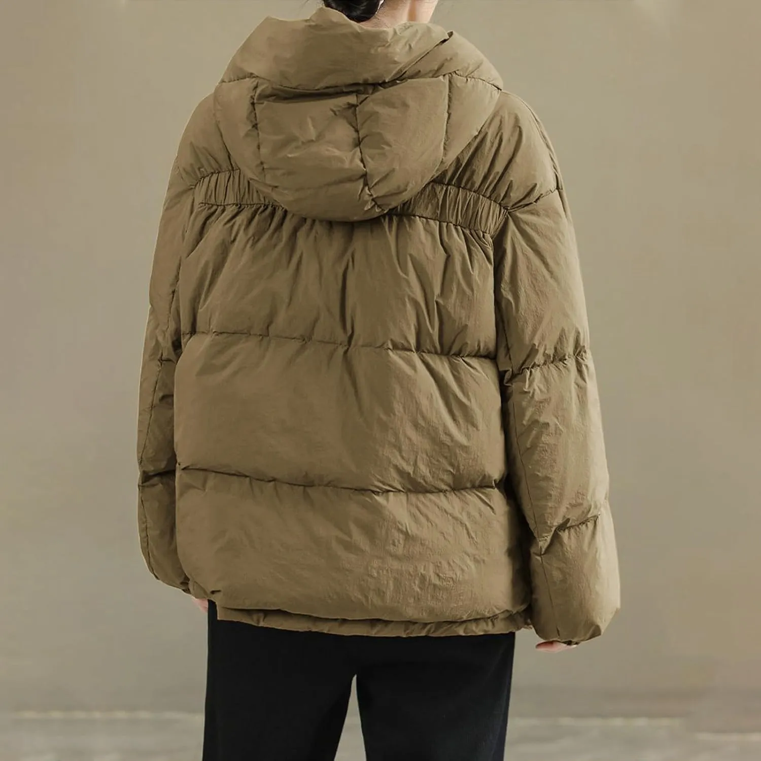 2024 Fashion Zipper Quilted Puffer Coat for Womens Hooded Long Sleeve Down Coat Comfy Warm Soft Down Jacket with Pocket