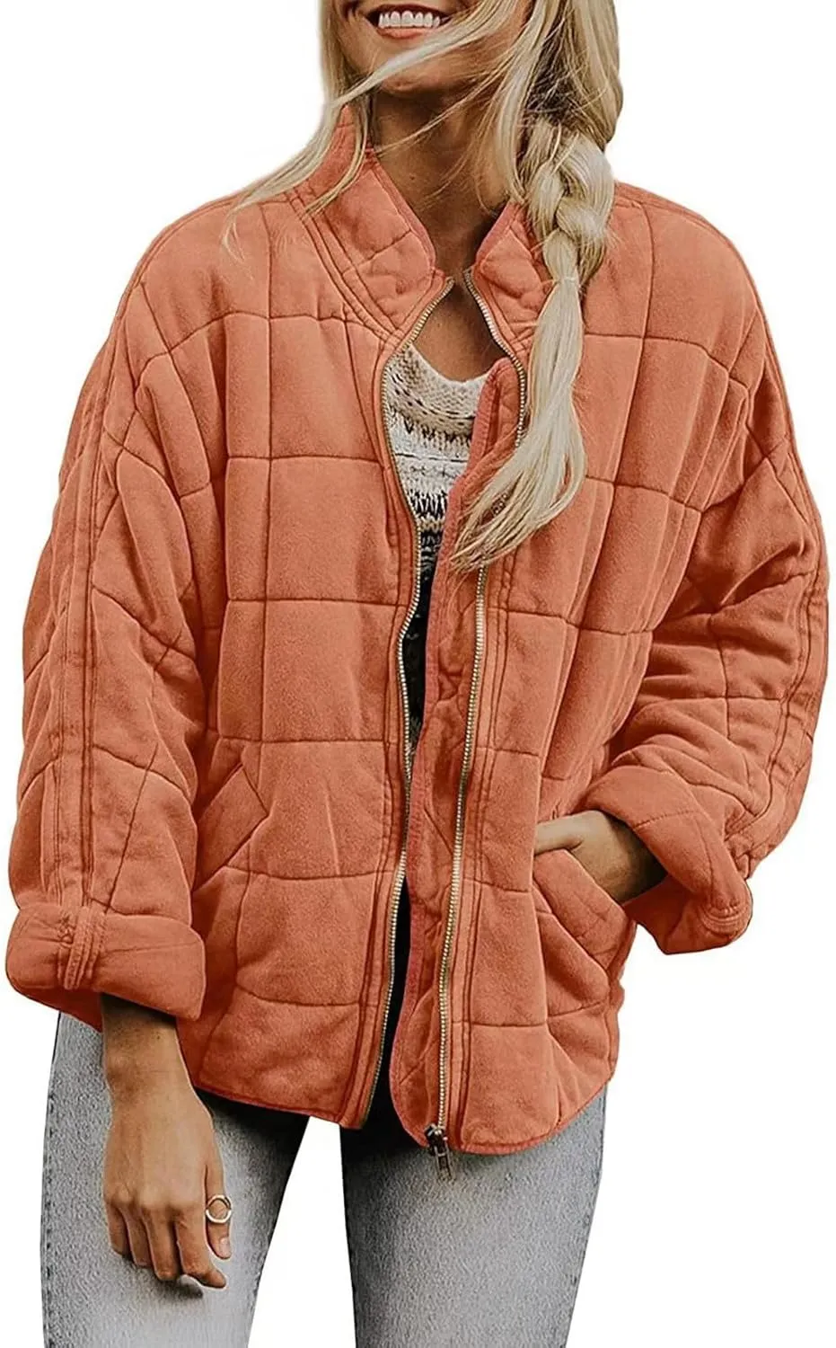2024 Vintage Thick Solid Zip Down Coat for Womens Long Sleeve Pockets Overcoat Warm Fitted Soft Jacket Winter Clothes