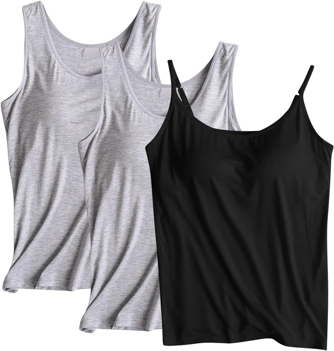 3 Pack Women Modal Camisole Tank Tops with Built in Bra Summer Soft Comfy Sleeveless Scoop Neck Workout Undershirts