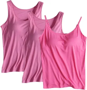 3 Pack Women Tank Tops and Camisole Summer Soft Comfy Modal Built-in Bra Undershirts Sleeveless Scoop Neck Yoga Tees