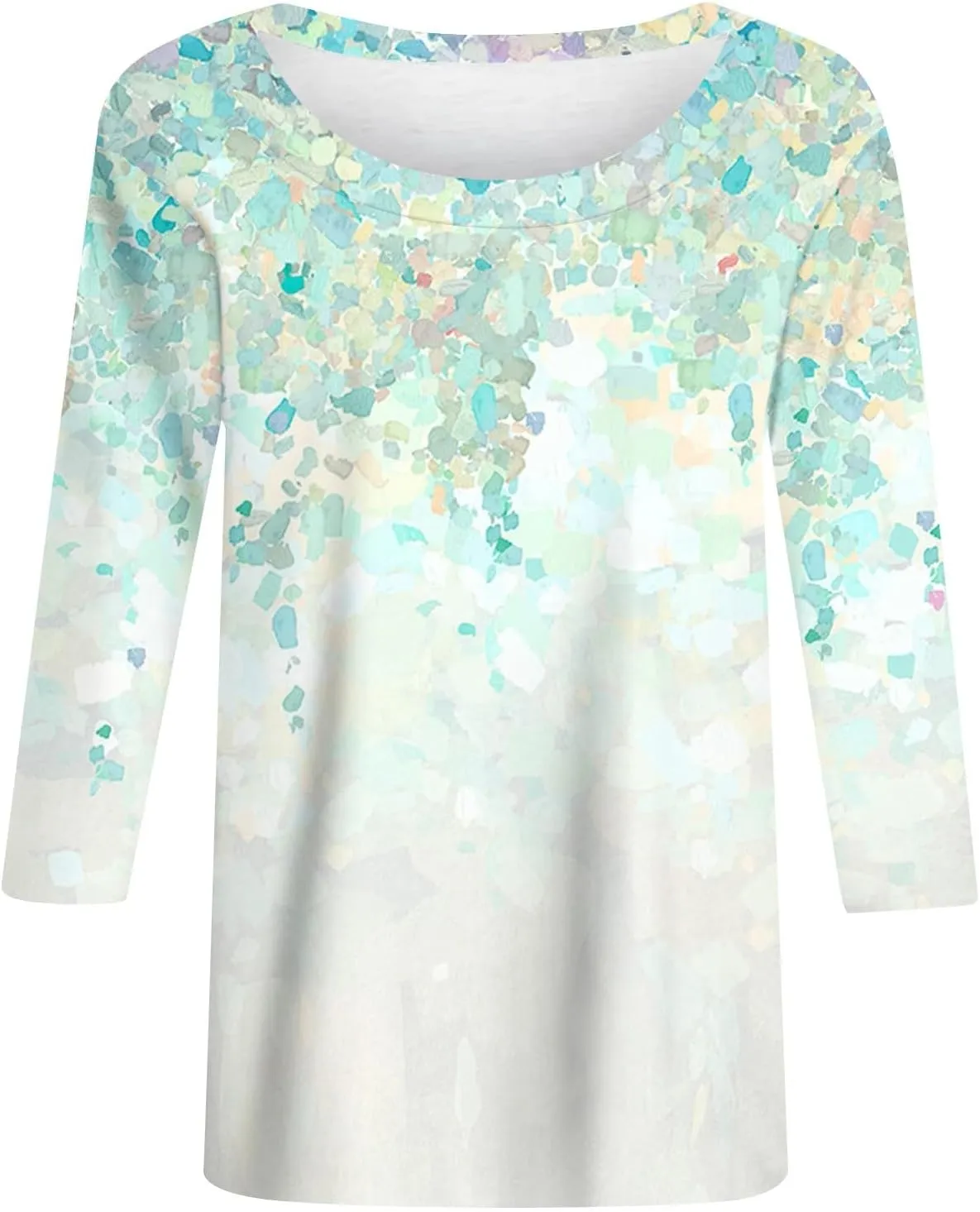 3/4 Length Sleeve Womens Tops Plus Size Spring Tops 2025 Crewneck Floral Graphic T Shirts Loose Fit Tunic Blouses