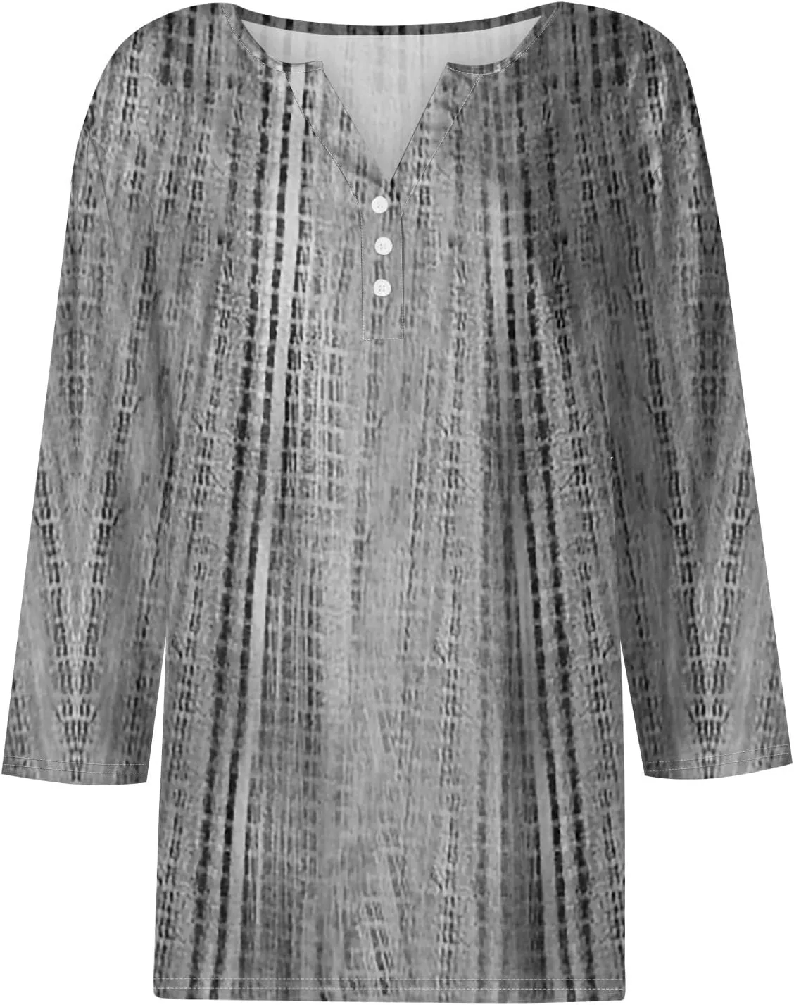 3/4 Length Sleeve Womens Tops Summer Casual Loose Fit Henley V Neck T Shirts Print Three Quarter Length Tunic Tops