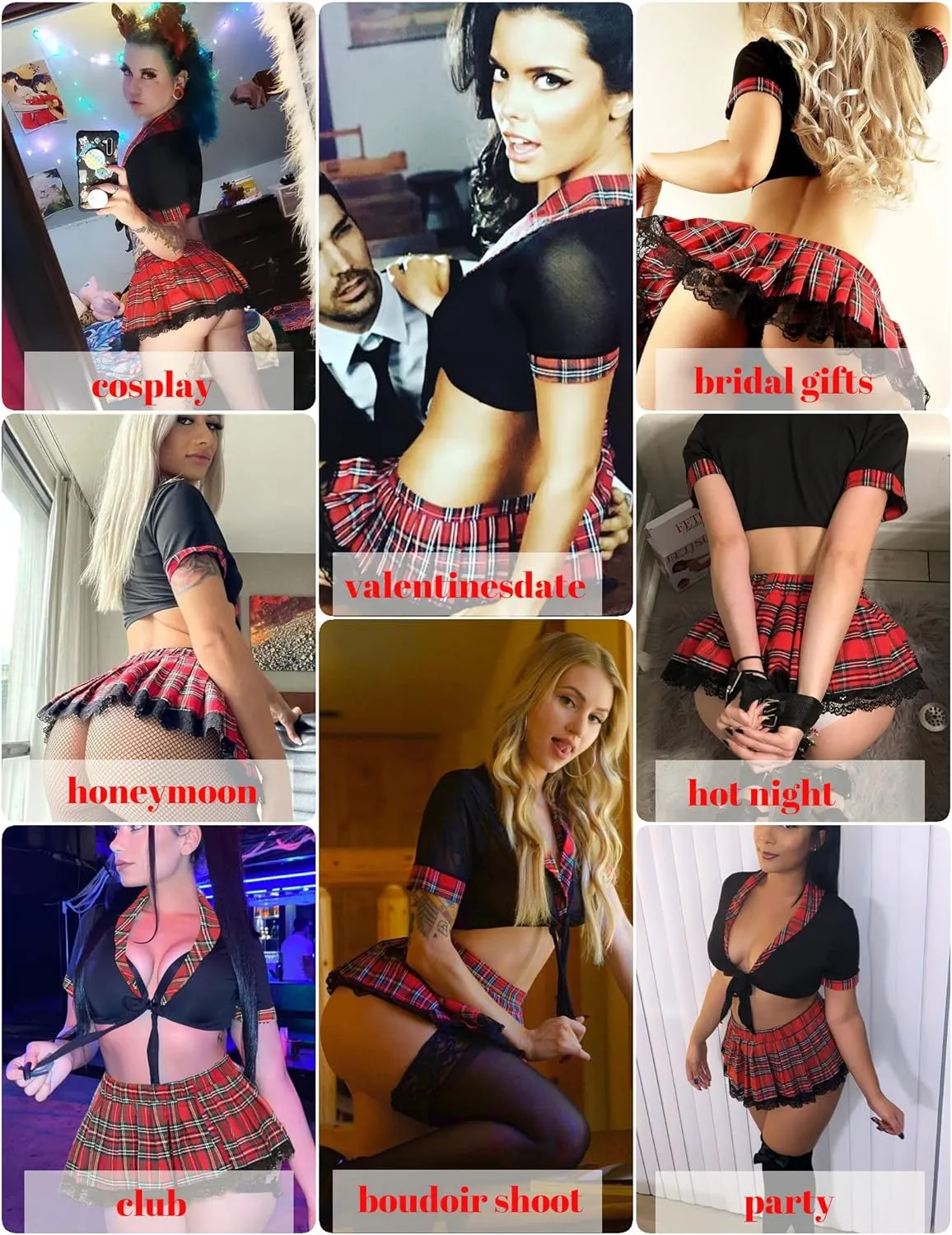 ADOME Lingerie for Women Sexy Schoolgirl Costume 0utfit Lingerie Set Lace Student Cosplay Roleplay with Top and Mini Skirt
