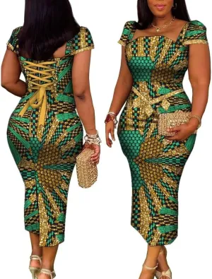 African Dresses for Women Sexy Bodycon African Print Dresses with Bandage Ankara Fashion Nigerian Dresses Evening Gowns