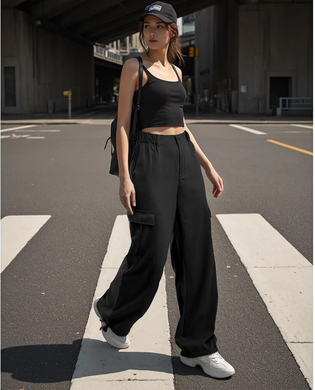 American Trends Cargo Pants Women Baggy Pants Y2K Parachute Pants with Multiple Pockets Trendy Lightweight Pants for Woman