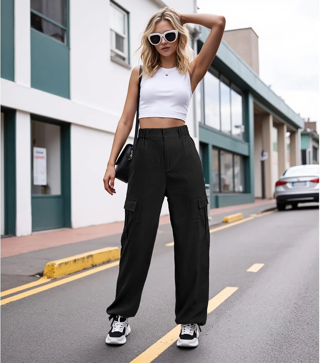 American Trends Cargo Pants Women Baggy Pants Y2K Parachute Pants with Multiple Pockets Trendy Lightweight Pants for Woman