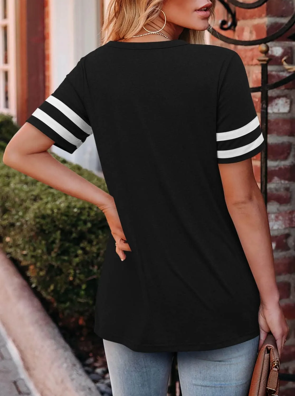Angerella Casual Summer Tops for Women V Neck T Shirts Short Sleeve Tunic Tops Loose Fit