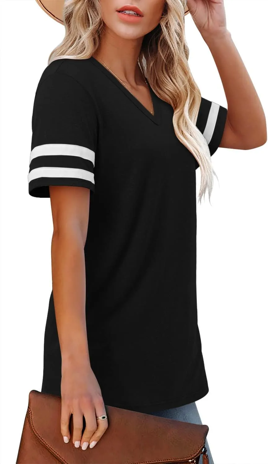 Angerella Casual Summer Tops for Women V Neck T Shirts Short Sleeve Tunic Tops Loose Fit