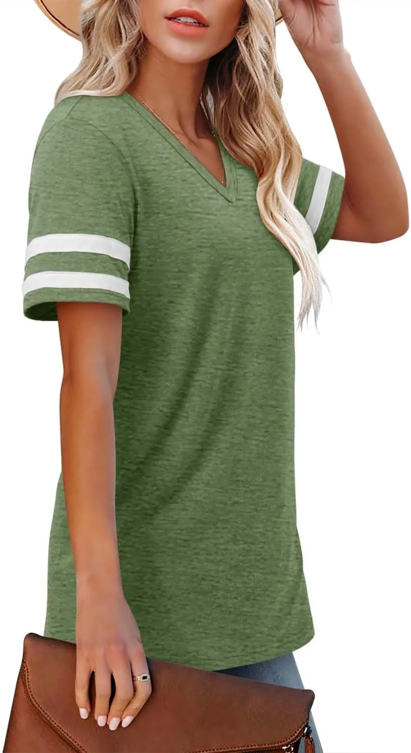 Angerella Casual Summer Tops for Women V Neck T Shirts Short Sleeve Tunic Tops Loose Fit