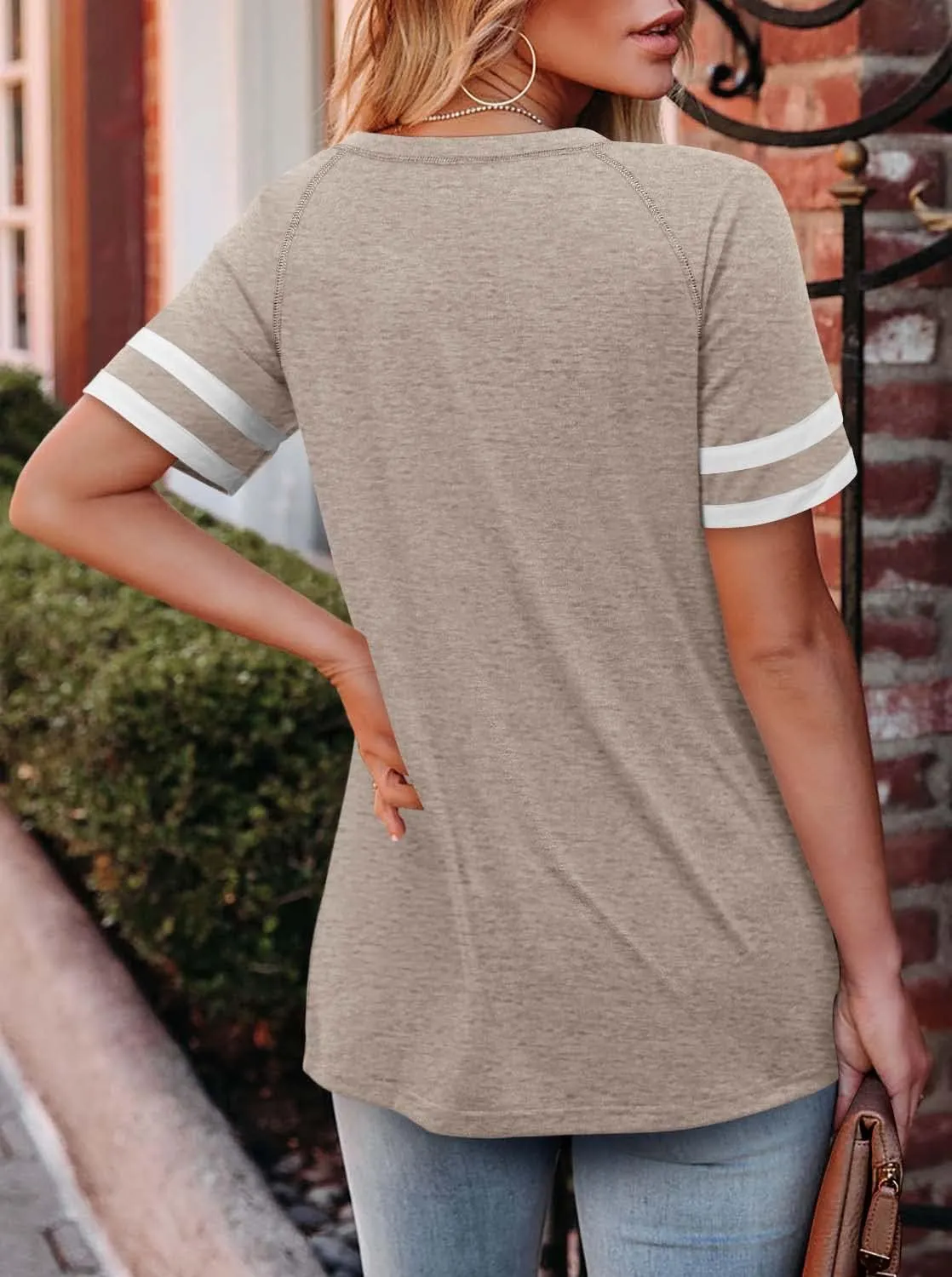 Angerella Casual Summer Tops for Women V Neck T Shirts Short Sleeve Tunic Tops Loose Fit
