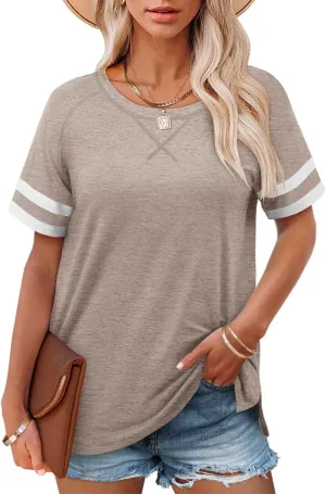 Angerella Casual Summer Tops for Women V Neck T Shirts Short Sleeve Tunic Tops Loose Fit