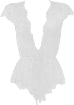 Anyou Womens Lingerie V-Neck Lace Bodysuit Mini Babydoll Featuring Plunging Eyelash Size XS-XXL
