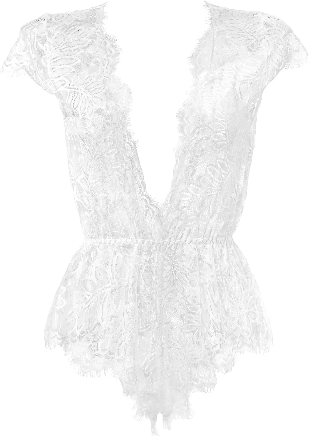 Anyou Womens Lingerie V-Neck Lace Bodysuit Mini Babydoll Featuring Plunging Eyelash Size XS-XXL