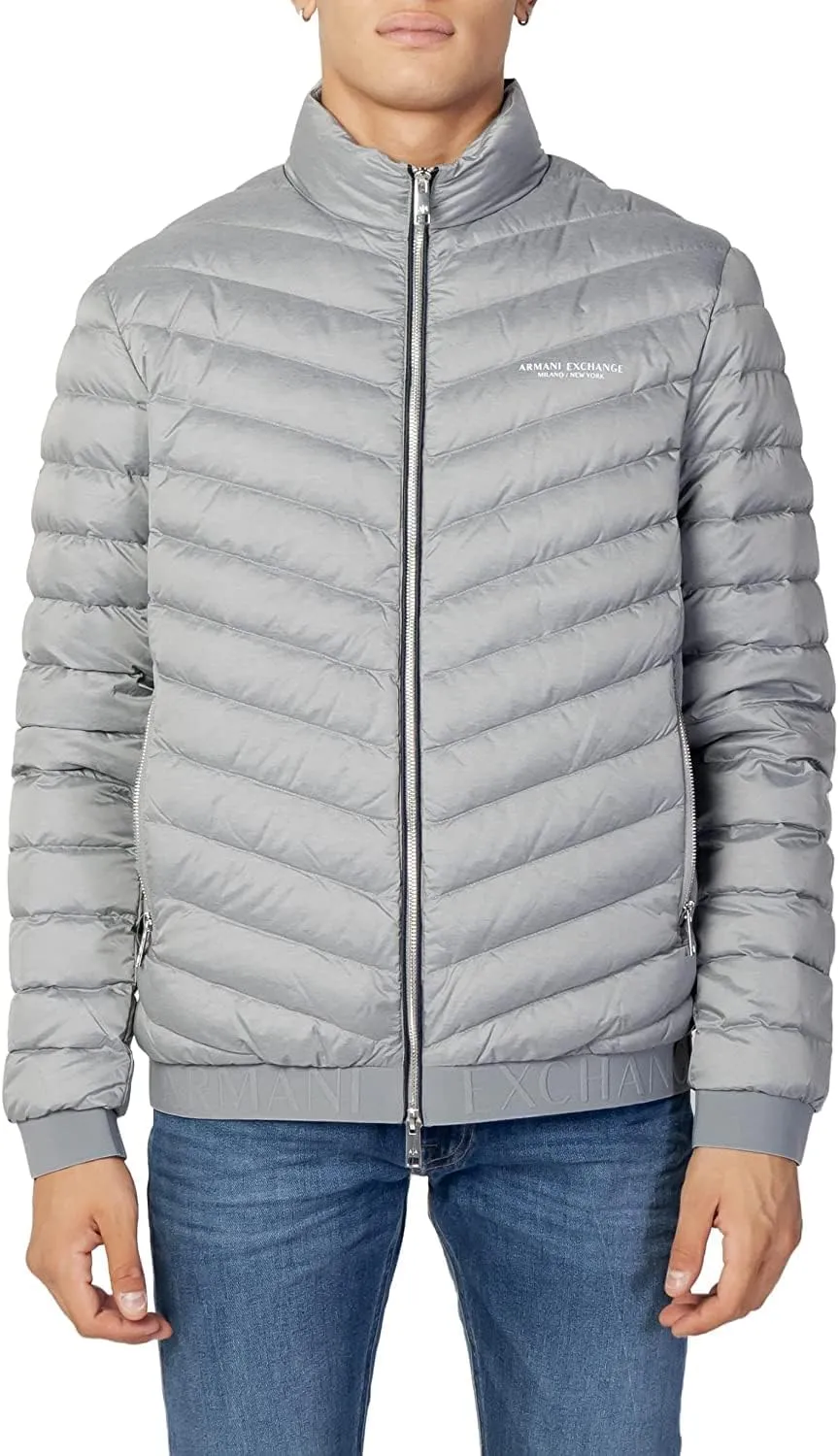 Armani Exchange Men's Quilted Down Milano/New York Logo Zip-up Jacket