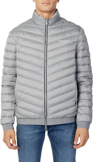 Armani Exchange Men's Quilted Down Milano/New York Logo Zip-up Jacket