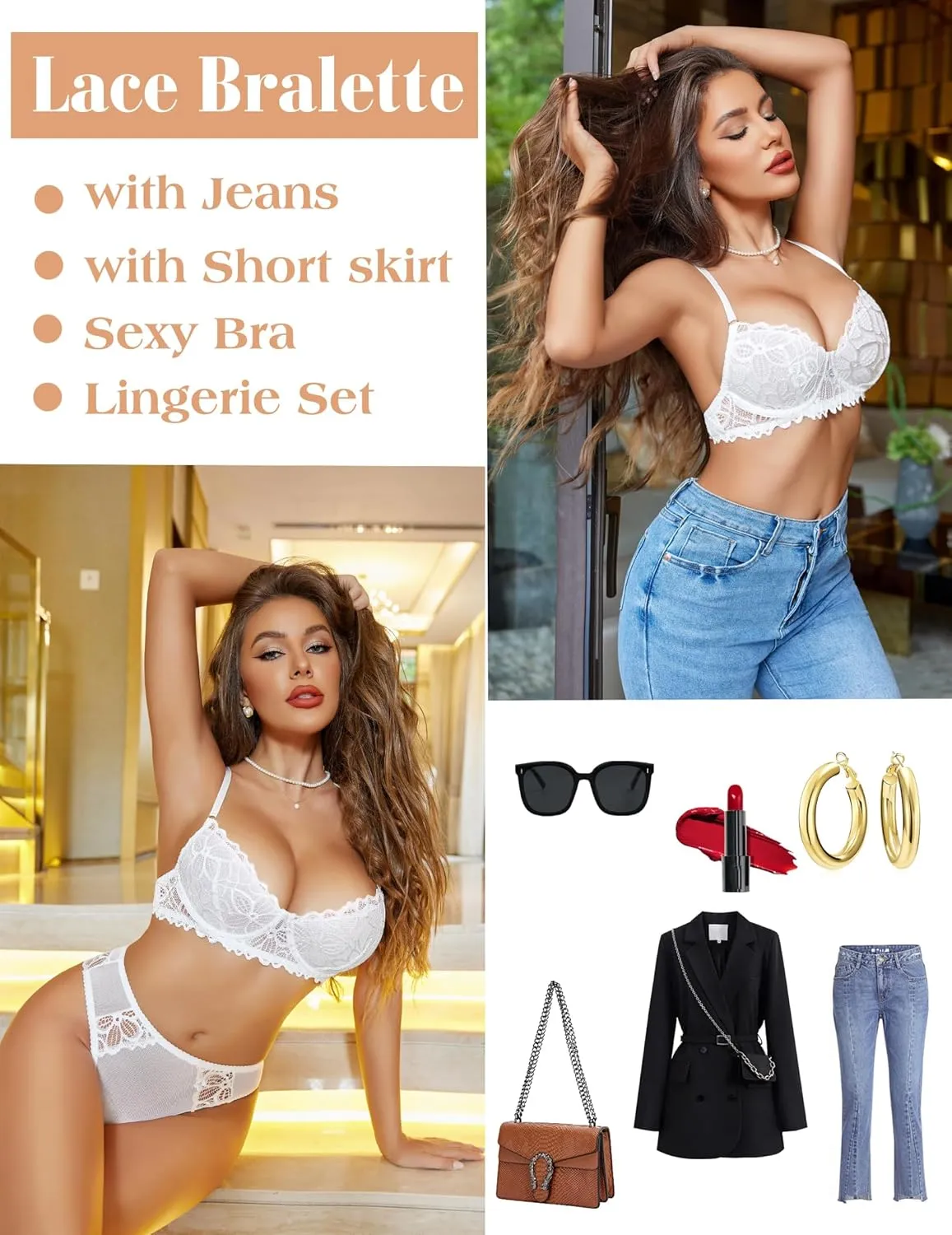 Avidlove Lingerie for Women 2 Pieces Lingerie Set Lace Bra and Panty Sets Sexy Babydoll Underwear