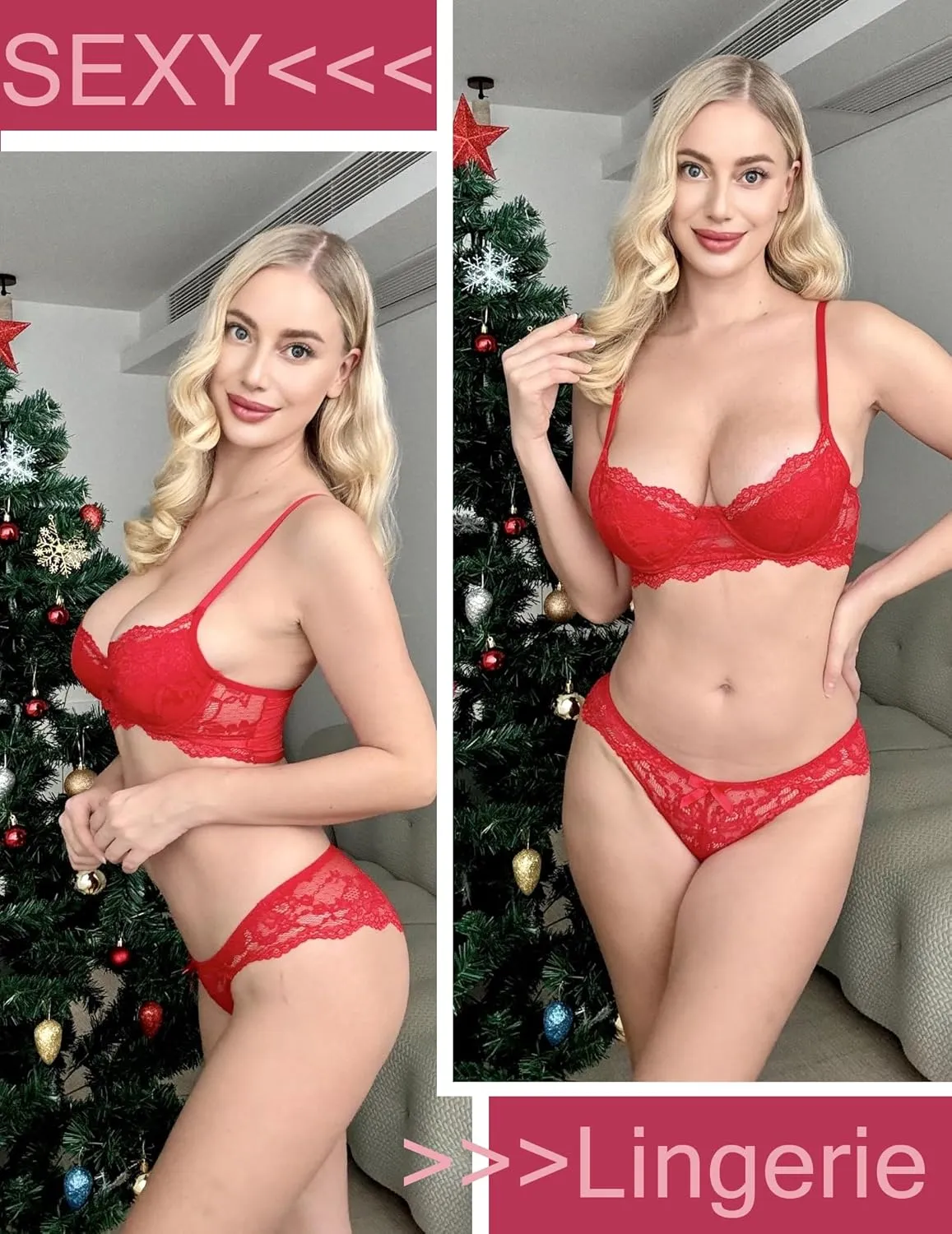 Avidlove Lingerie for Women Lace Strappy Underwear V Neck Bra and Panty Sets 2 Piece Bralette Outfits