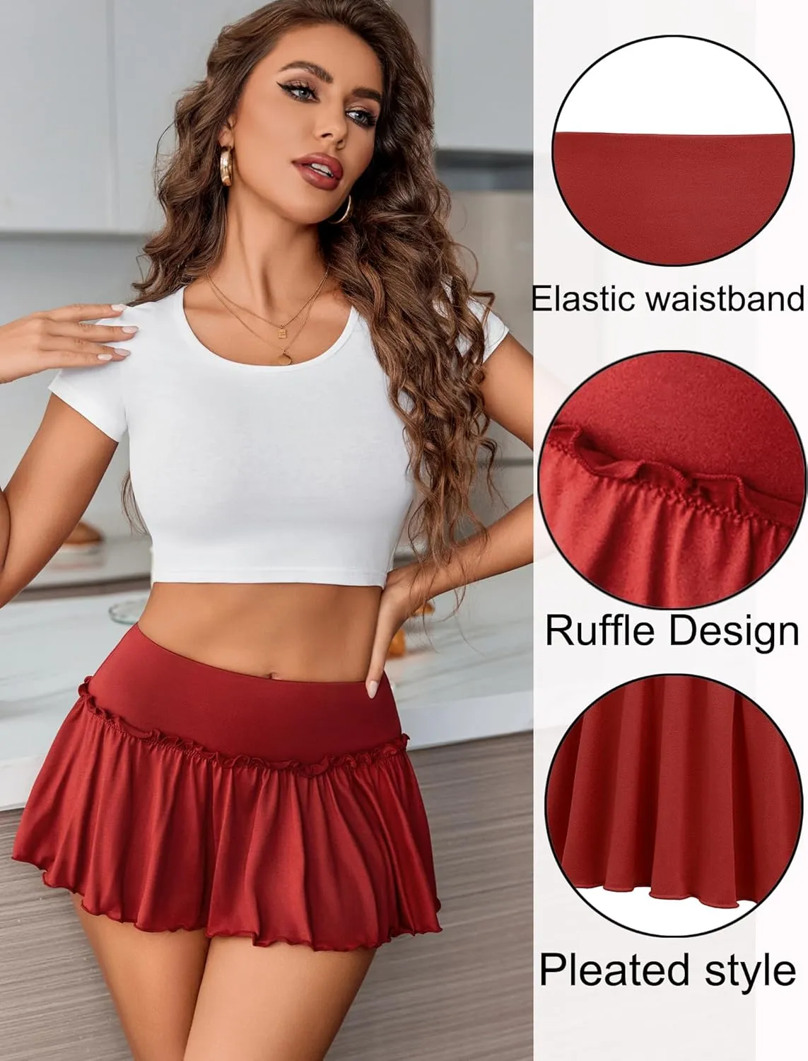 Avidlove Sexy Mini Skirt for Women Solid Ruffle Lingerie Skirt Short Skirts