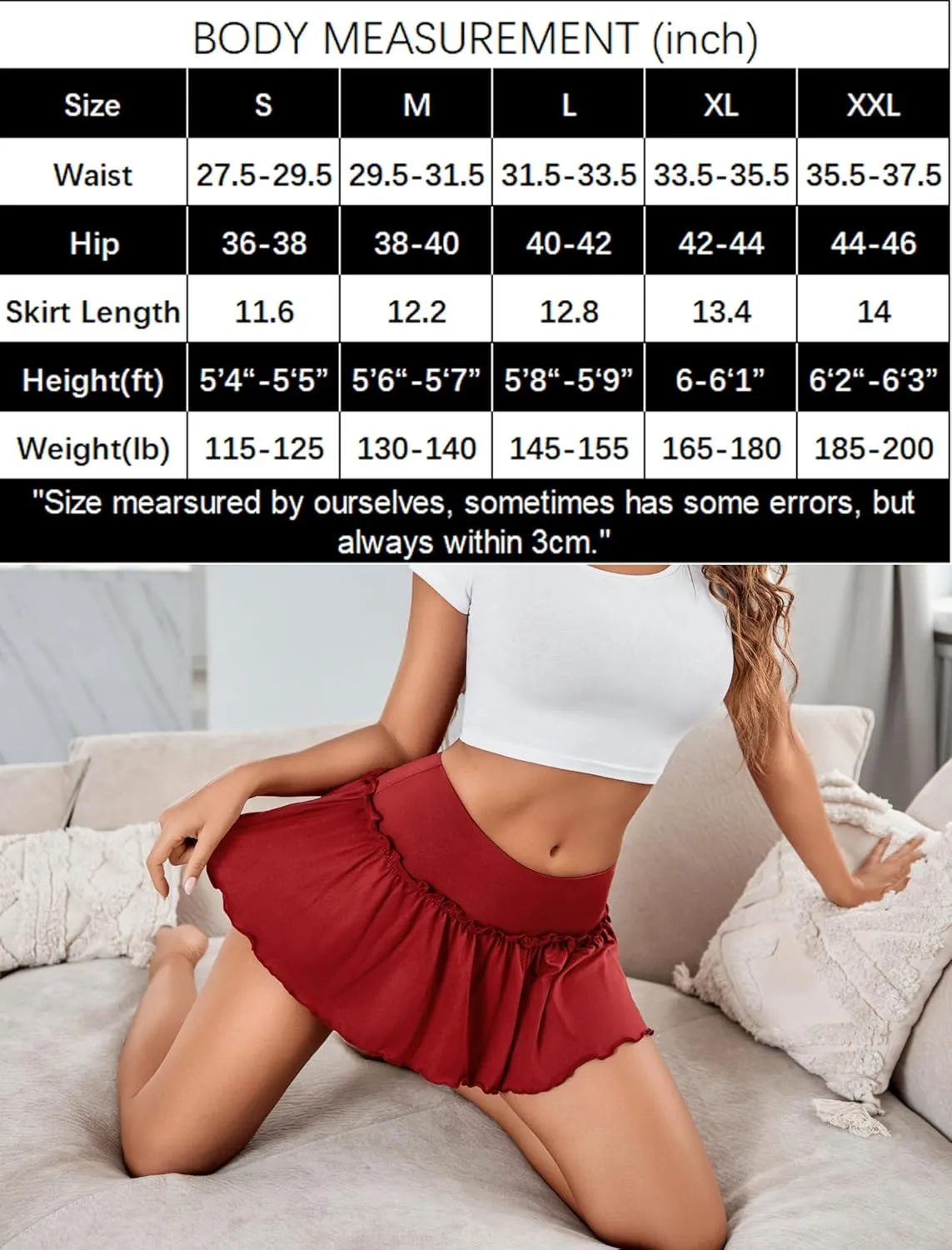 Avidlove Sexy Mini Skirt for Women Solid Ruffle Lingerie Skirt Short Skirts