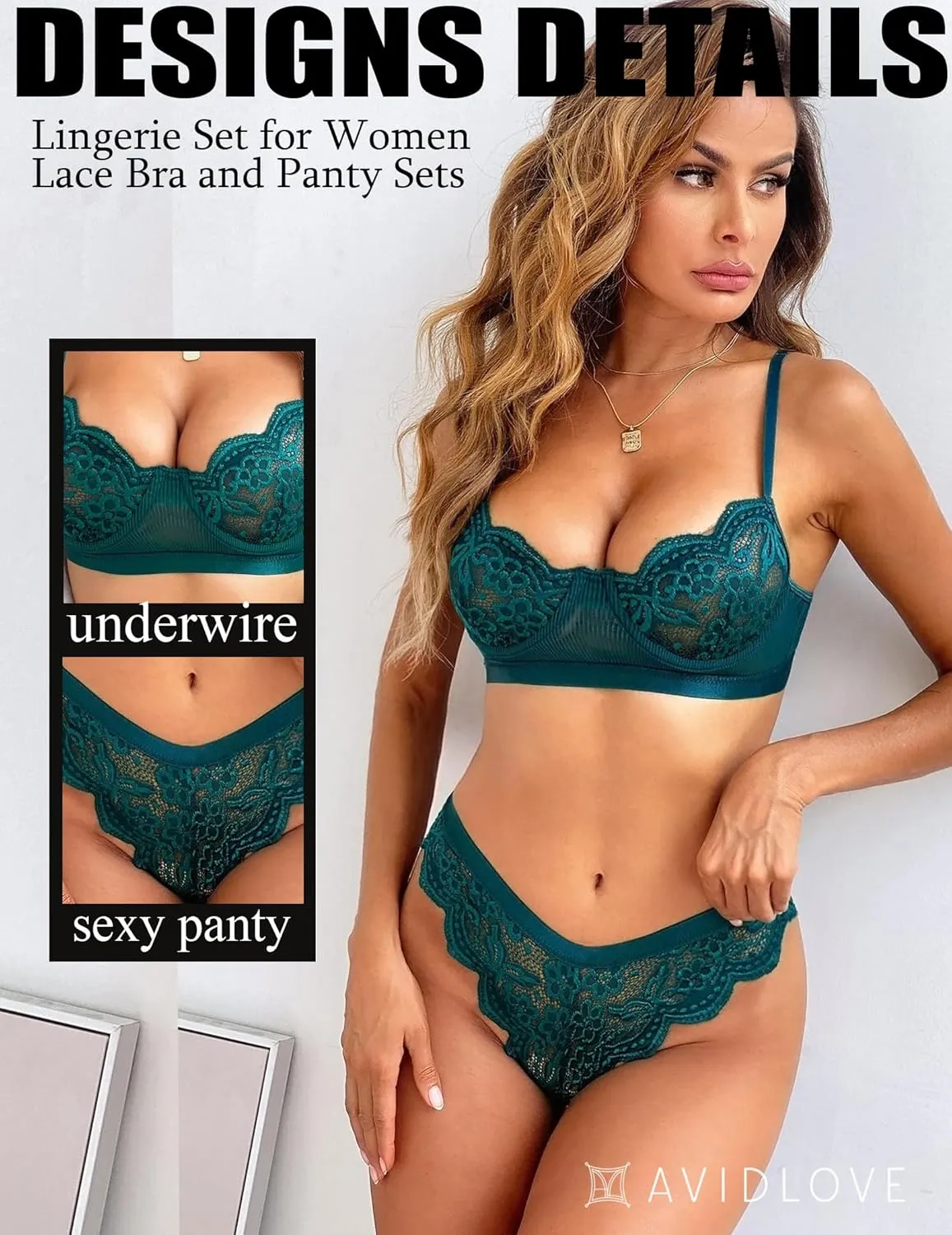 Avidlove Women Lingerie Sexy Sets with Underwire Lace Bra and Panty Set Push Up Two Piece Lingerie