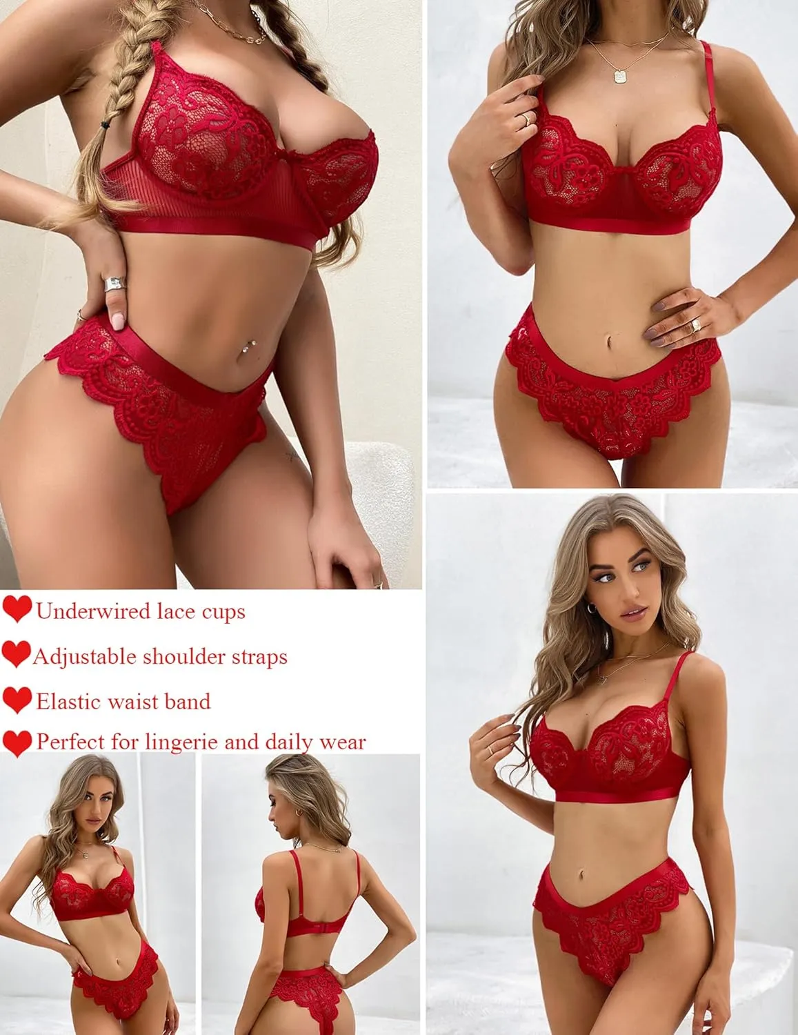 Avidlove Women Lingerie Sexy Sets with Underwire Lace Bra and Panty Set Push Up Two Piece Lingerie