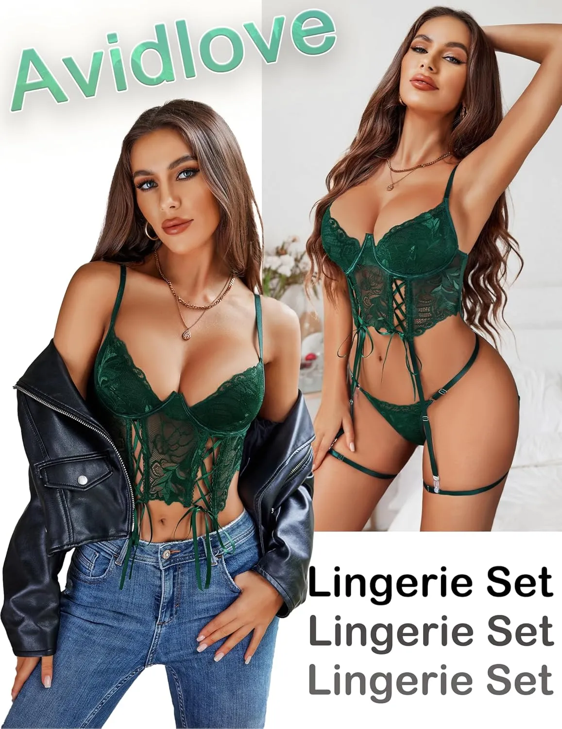 Avidlove Women's Lingerie 4 Piece Garter Lingerie Floral Lace Bra and Panty Sets with Underwire S-XXL