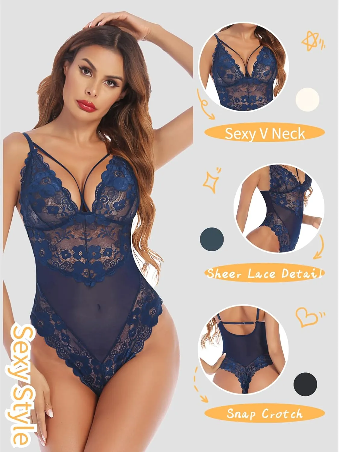 Avidlove Womens Snap Crotch Lingerie Lace Teddy One Piece Babydoll Sexy Mini Bodysuit