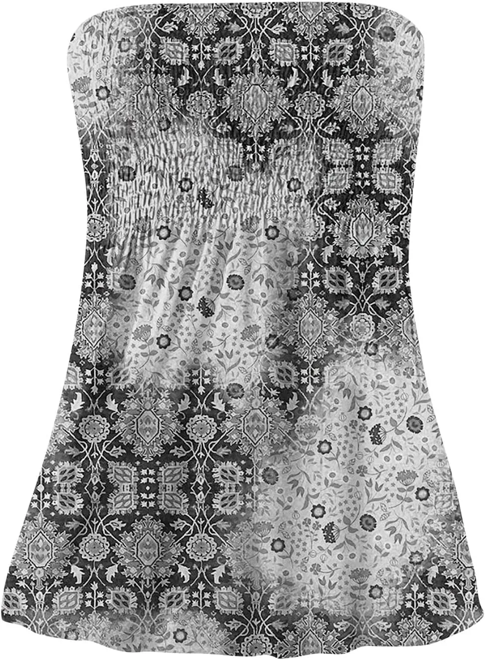 Bandeau Tops for Women Strapless Sleeveless Bandeau Floral Print Smocked Ruffled Tanks Casual Cute Tube Tops