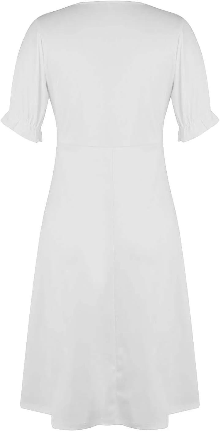 Beach Dresses for Women 2025 Spring Trendy Floral Boho Elegant V Neck Short Sleeve Irregular Hem Midi Dress