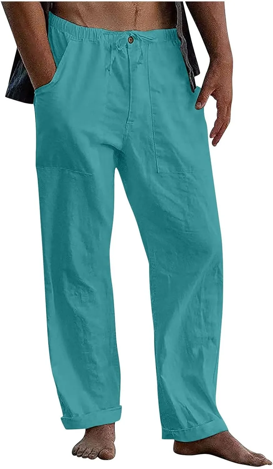 Beach Linen Pants for Men Drawstring Plus Size Linen Pants Lightweight Elastic WAIS Yoga Pants with Pockets Lounge Pants