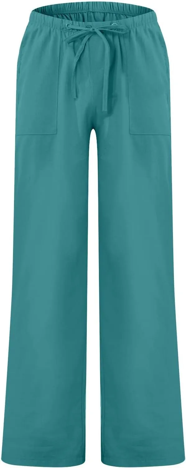 Beach Linen Pants for Men Drawstring Plus Size Linen Pants Lightweight Elastic WAIS Yoga Pants with Pockets Lounge Pants