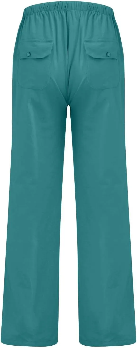 Beach Linen Pants for Men Drawstring Plus Size Linen Pants Lightweight Elastic WAIS Yoga Pants with Pockets Lounge Pants