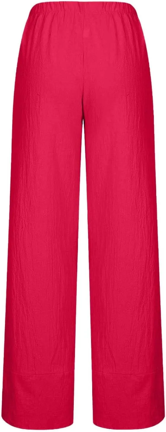 Beach Pants for Women 2025 Vacation Loose Capri Pants Baggy Elastic Waist Pants Summer Lounge Pants with Pockets