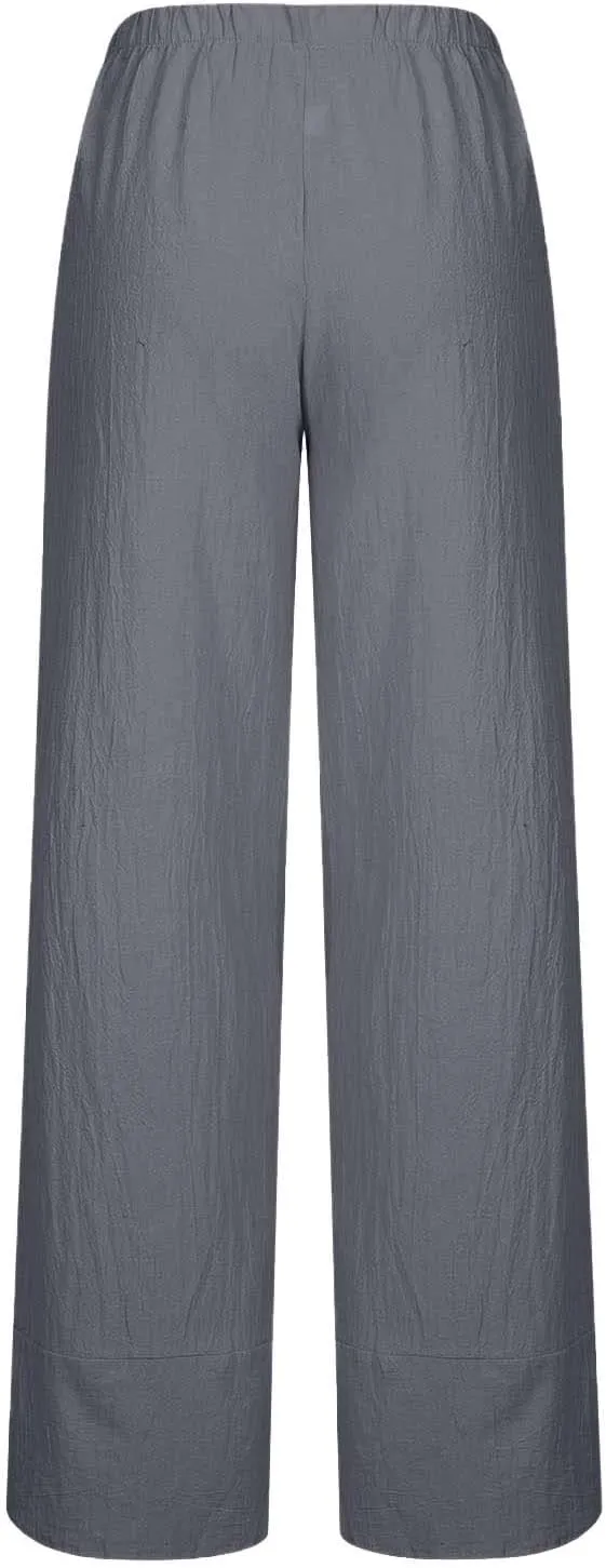 Beach Pants for Women 2025 Vacation Loose Capri Pants Baggy Elastic Waist Pants Summer Lounge Pants with Pockets