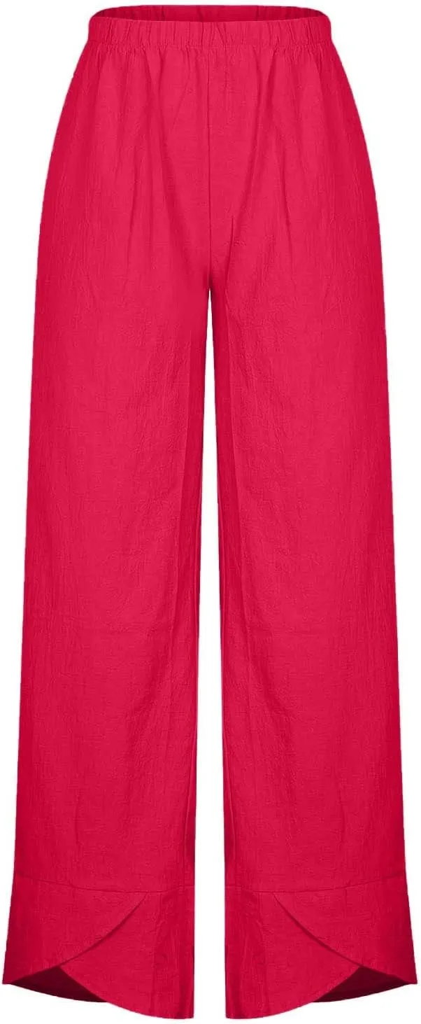 Beach Pants for Women 2025 Vacation Loose Capri Pants Baggy Elastic Waist Pants Summer Lounge Pants with Pockets
