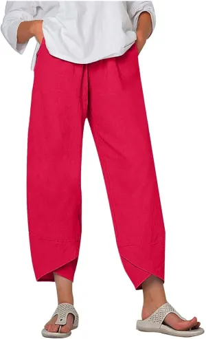 Beach Pants for Women 2025 Vacation Loose Capri Pants Baggy Elastic Waist Pants Summer Lounge Pants with Pockets