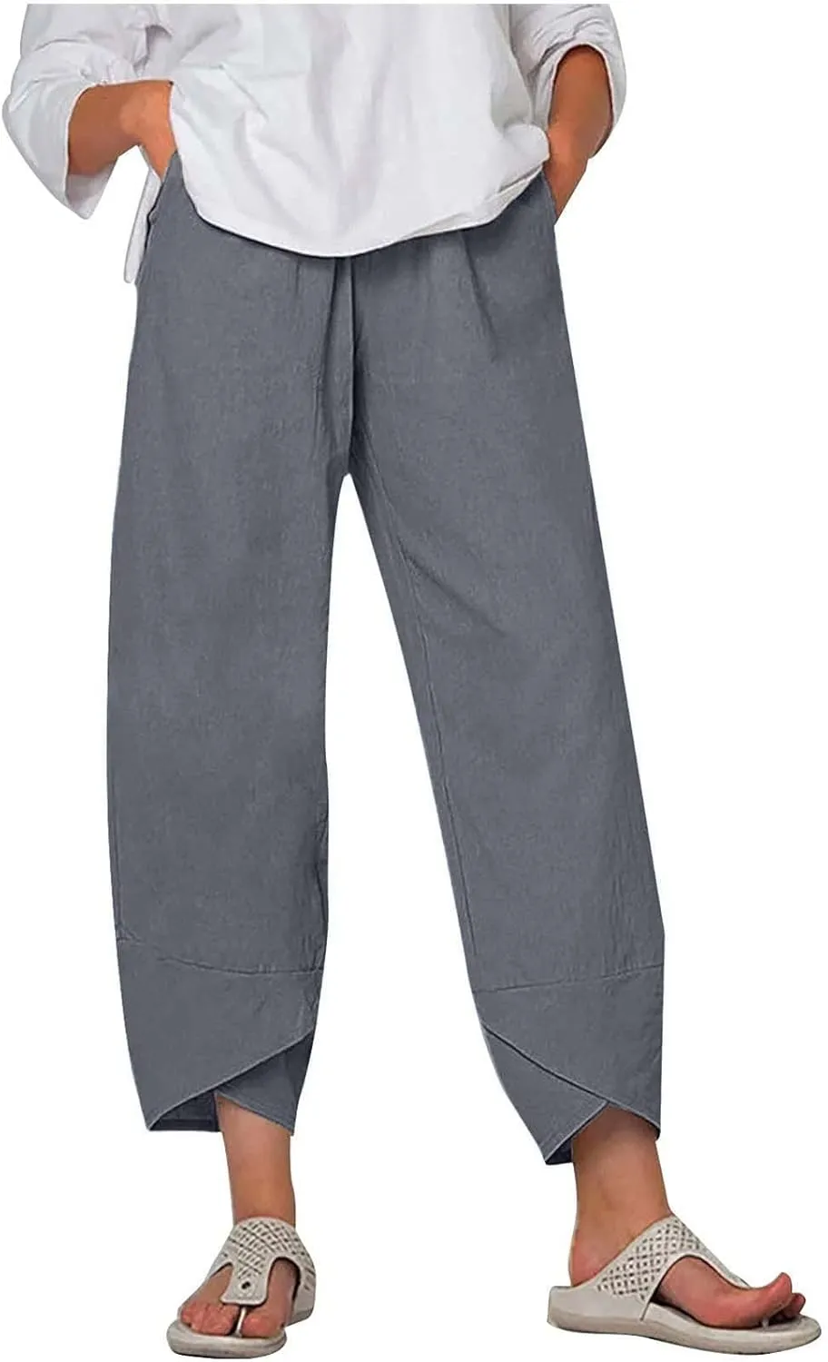 Beach Pants for Women 2025 Vacation Loose Capri Pants Baggy Elastic Waist Pants Summer Lounge Pants with Pockets