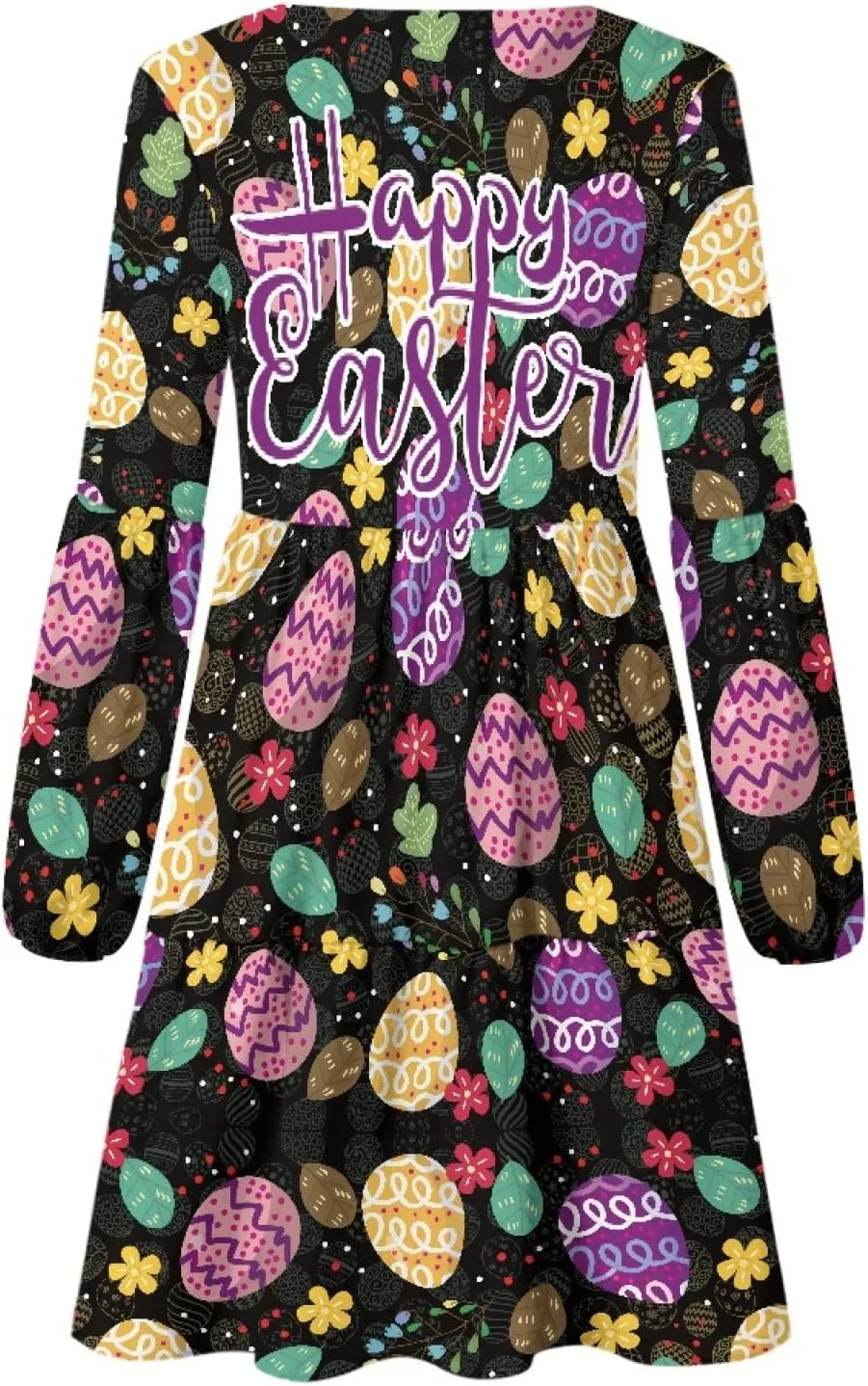 Bengbobar 2024 Easter Dress for Women Long Sleeve Easter Eggs Shift Dresses Spring Bunny Casual Elegant V Neck Vintage Dress