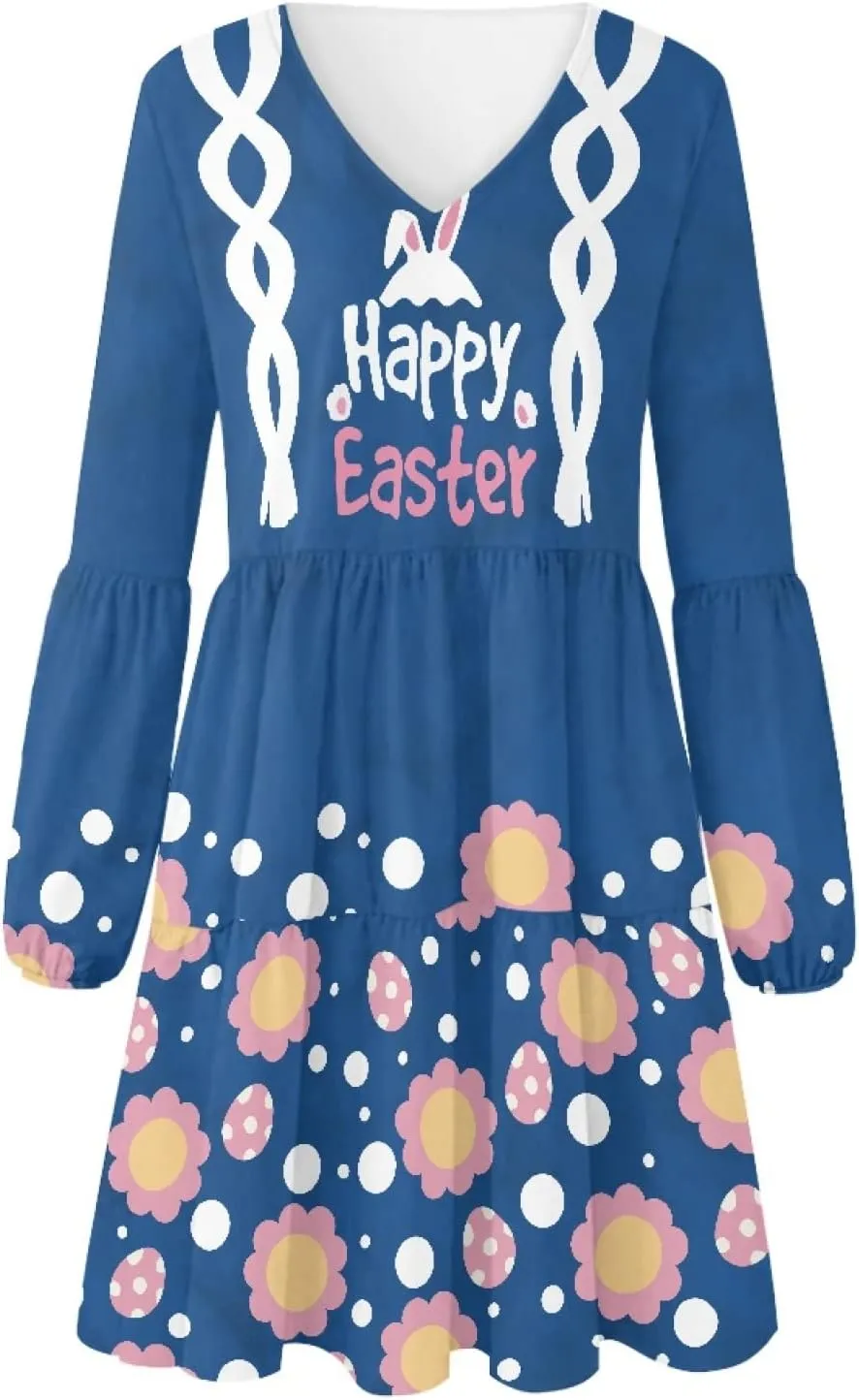 Bengbobar 2024 Easter Dress for Women Long Sleeve Easter Eggs Shift Dresses Spring Bunny Casual Elegant V Neck Vintage Dress