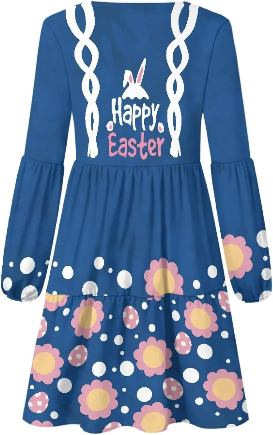 Bengbobar 2024 Easter Dress for Women Long Sleeve Easter Eggs Shift Dresses Spring Bunny Casual Elegant V Neck Vintage Dress