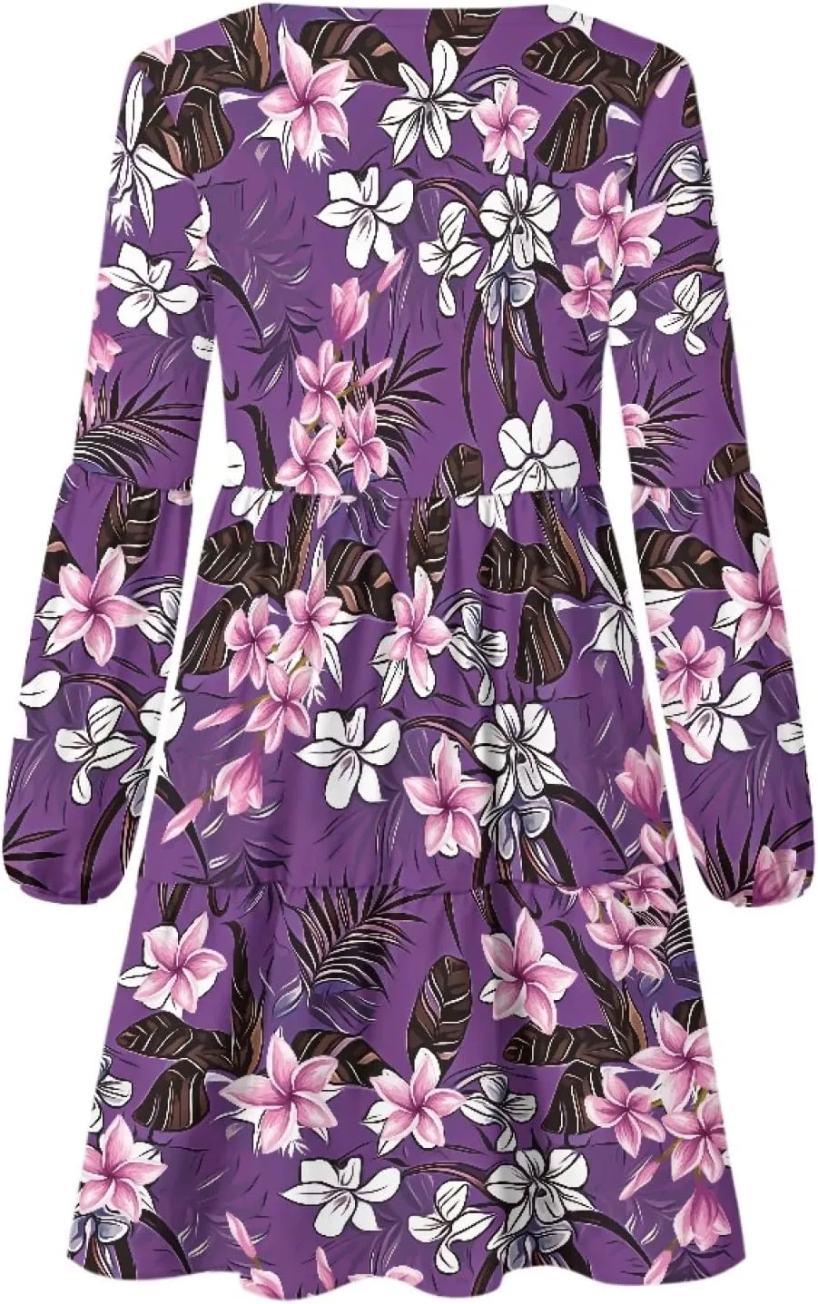 Bengbobar Women Floral Dress Funny Casual Long Puff Sleeve Summer V Neck Elegant Midi Flowy Pleated Party Swing Shift Dresses