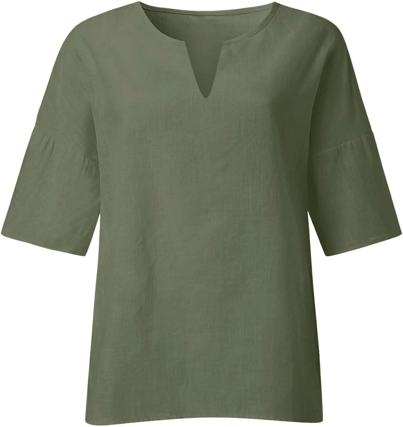 Binmer Plus Size Summer Linen Tops for Women 2024 Trendy Short Sleeve T-Shirts Loose Solid V Neck Tee Side Split Blouse S-5XL