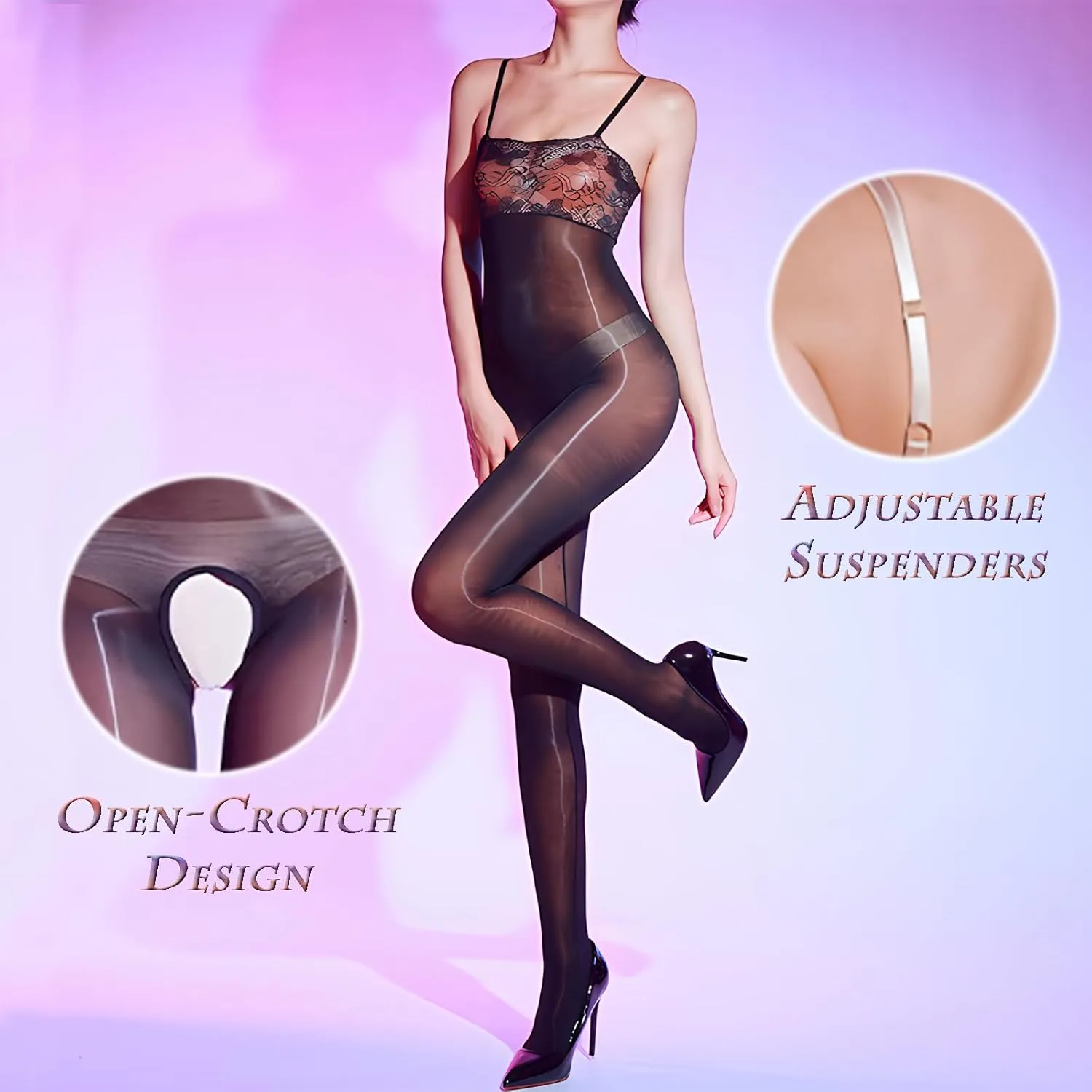 Body Stockings For Women Sexy Adjustable Suspenders Bodystocking Lace Full Body Stocking Oil Shiny Body Suit Lingerie Sexy