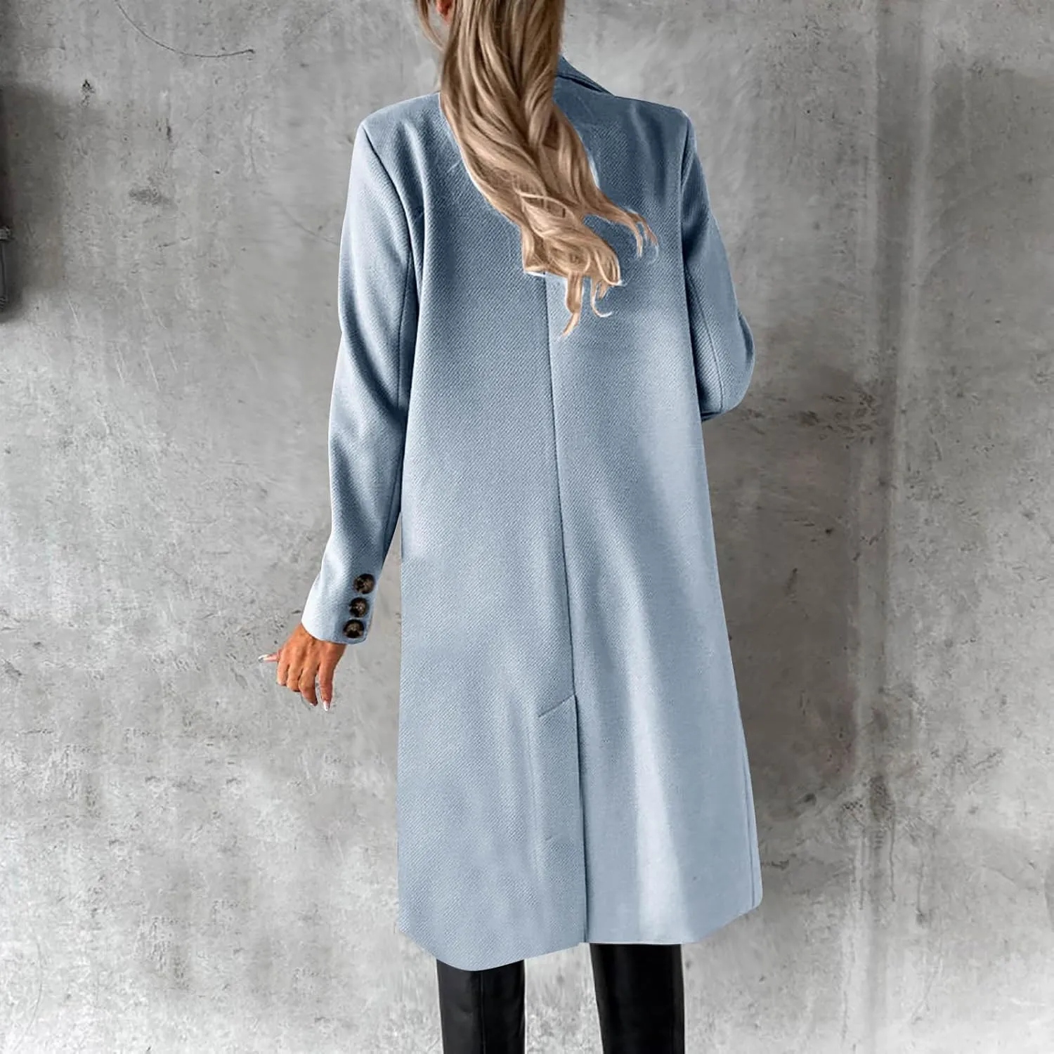 Borniu Women's Notch Lapel Double Breasted Wool Blend Mid Long Pea Trench Coat Winter Warm Jacket Outwear