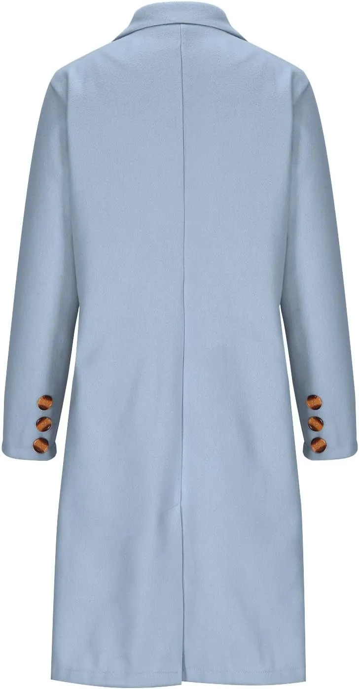 Borniu Women's Notch Lapel Double Breasted Wool Blend Mid Long Pea Trench Coat Winter Warm Jacket Outwear