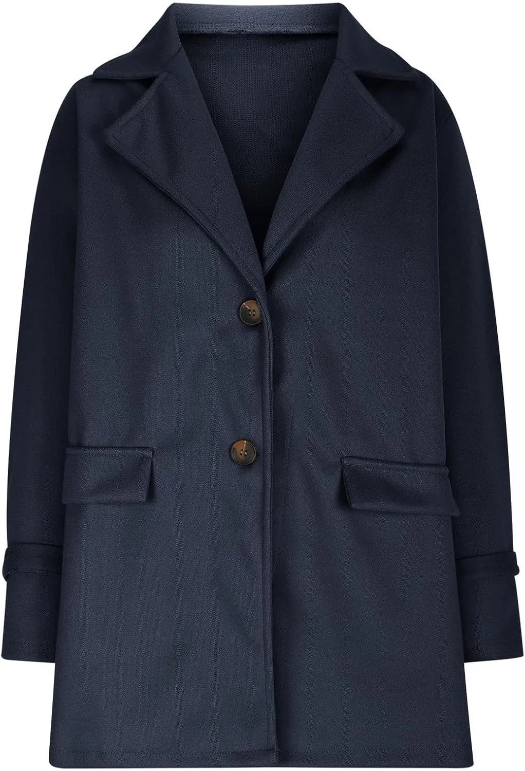 Borniu Womens Notched Lapel Collar Single Breasted Pea Coat Winter Wool Blend Coats Open Front Cardigan Jackets