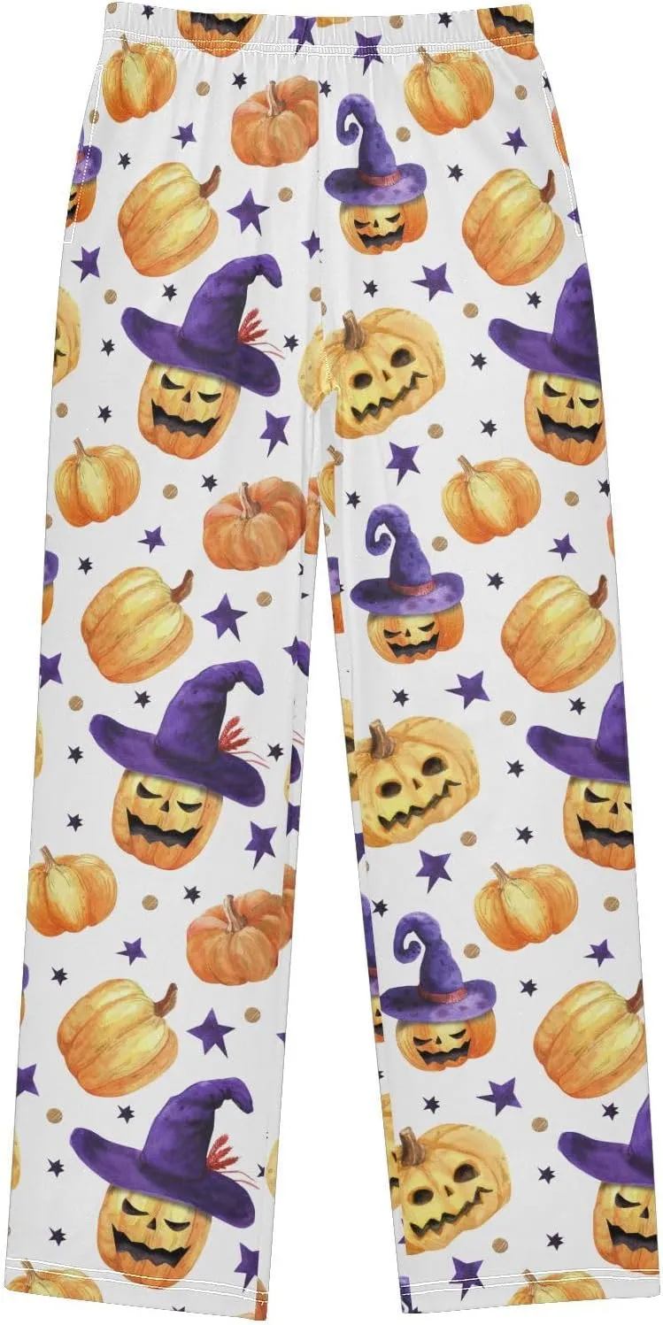 Boys' Pants Pumpkins Witch Hat Ghosts Long Bottoms Halloween Night Star Jogger Pants Elastic Waist Trousers with Pockets S